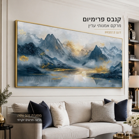 נוף הרים כחול-אפור עם ניצוצות זהב — קנבס פרימיום Art Touch | דגם PR5513