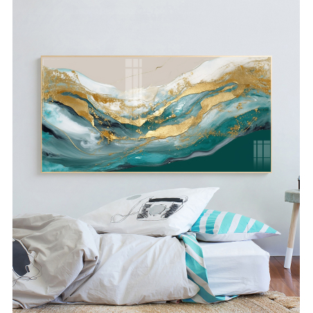 תמונת קנבס מהממת סגנון אבסטרקט גוונים ירוק וזהב דגם - L52019