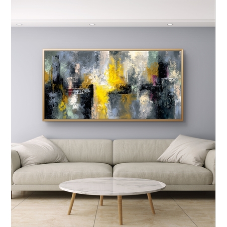 תמונת קנבס אבסטרקט עירוני – כתמי זהב וצהוב על רקע אפור ושחור | CJ6533