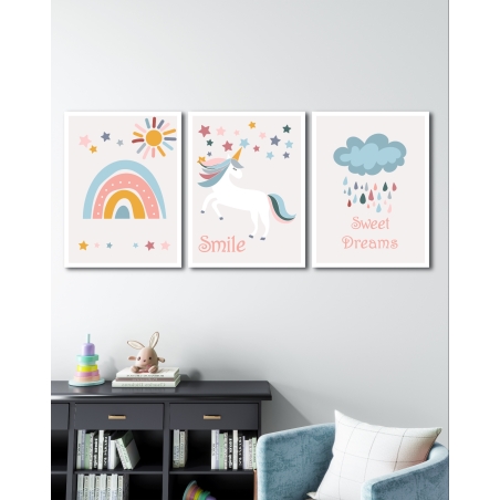 שלשה על קנבס כותנה לחדר ילדים 