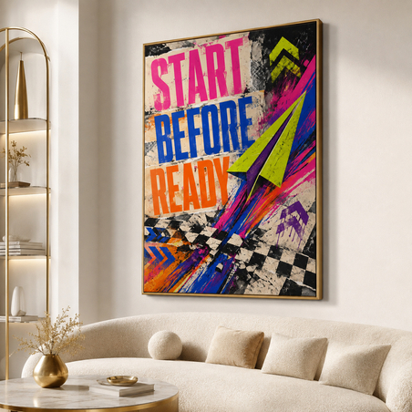 תמונת קנבס מוטיבציה START BEFORE READY עם מטוס נייר | דגם MT395