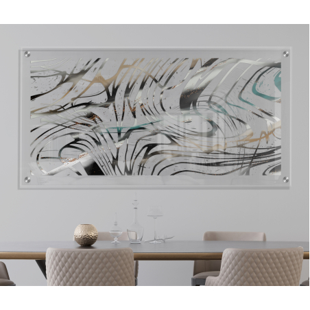 תמונת זכוכית ייחודית מופשט צבעוני עם רקע שקוף לסלון למשרד או לחדר עבודה דגם C182825