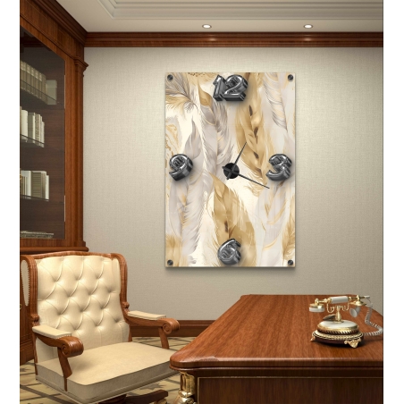 שעון זכוכית בעיצוב נוצות מוזהבות ואלגנטיות מרשימה - פתרון דקורטיבי ייחודי מבית 