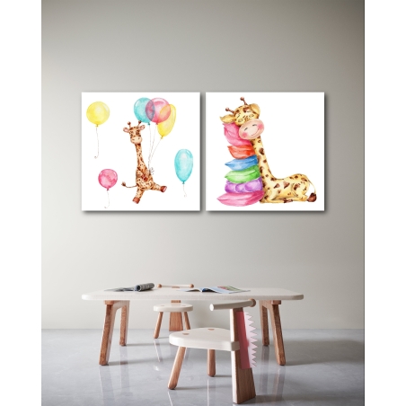 זוג תמונות מרובעות על קנבס לחדר ילדים 