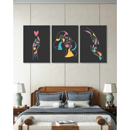 שלשת תמונות על קנבס כותנה בסגנון קו אחד 