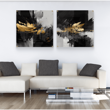 זוג תמונות אבסטרקט מרובעות בהדפסה ישירה על זכוכית דגם 170446