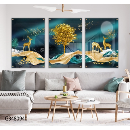 שלישיית תמונות לפינת אוכל או לסלון מודפסות על זכוכית דגם G3480940