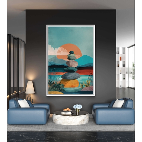תמונת קנבס אבני איזון מול שקיעה צבעונית
