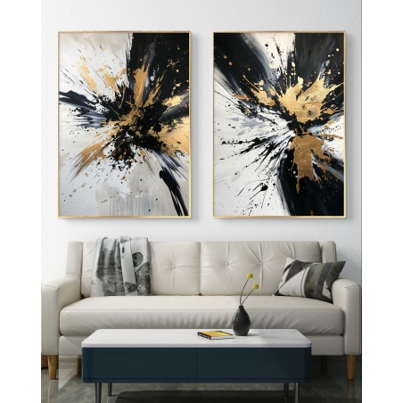 זוג תמונות קנבס לסלון בסגנון אבסטרקט 