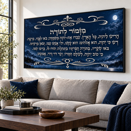 תמונת קנבס מזמור לתודה בלילה כחול מול הרים | דגם RB8994