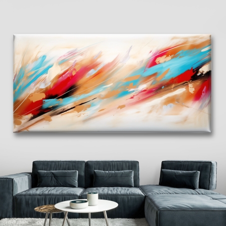 תמונת קנבס סגנון אבסטרקט מריחות צבע גוונים תכלת/אדום/כתום דגם - A59002