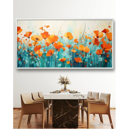 תמונת קנבס פרחים צבעוניים ממוסגרת לפינת אוכל דגם 299235