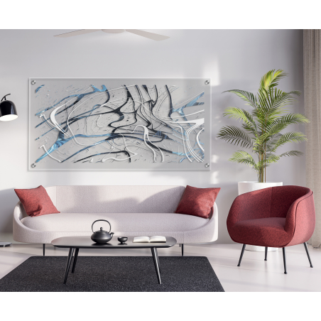 תמונת זכוכית ייחודית מופשט צבעוני עם רקע שקוף לסלון למשרד או לחדר עבודה דגם C1824