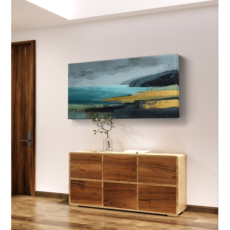 תמונת קנבס נוף ים אבסטרקטי בכחול וזהב – קנבס לסלון לרוחב--דגם CC4561