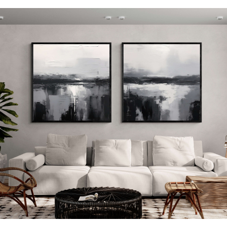 זוג תמונות אבסטרקט שחור לבן מיוחדות לחדר השינה או לסלון דגם 210623