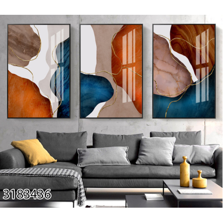 שלשה על קנבס בסגנון מופשט מתוח וממוסגר לחדר השינה או לסלון דגם 3183436
