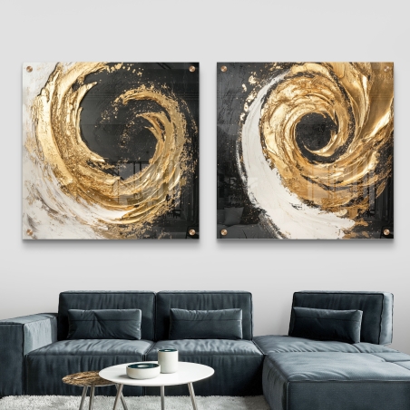 זוג תמונות זכוכית מרובעות לסלון 