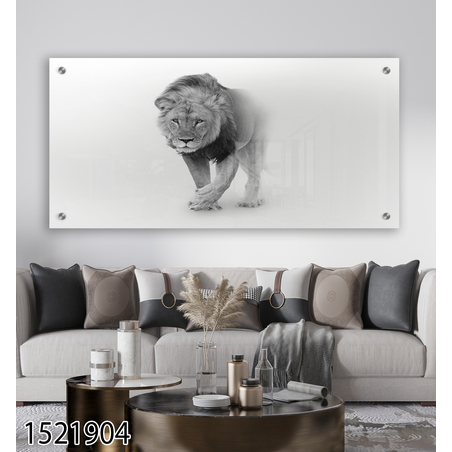 תמונת זכוכית אריה בערפל לסלון או למשרד מודפסת על זכוכית דגם-4194741