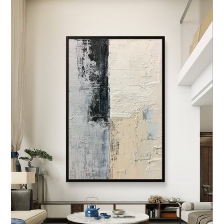 עמוד מונוכרום – תמונת קנבס אבסטרקט אנכית בשחור, לבן ושמנת | CR6541