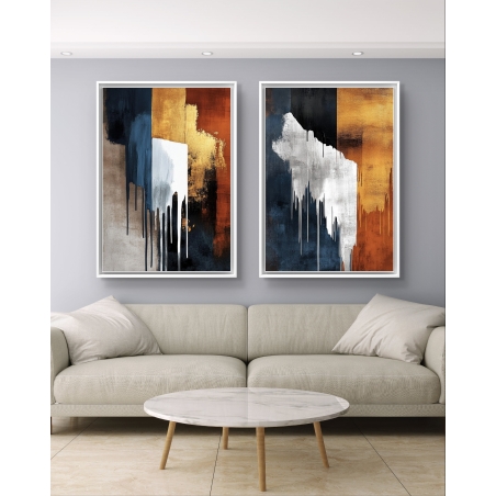 זוג תמונות קנבס מופשטות בגווני כחול, זהב ולבן נוזלי – הדפסה חלקה ואיכותית מבית תכשיט לבית