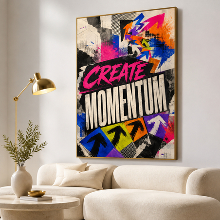 תמונת קנבס השראה CREATE MOMENTUM בטיפוגרפיה צבעונית | דגם MT396