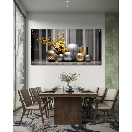 תמונת זכוכית לסלון בסגנון גאומטרי תלת מימד 