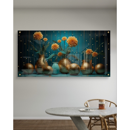 תמונת זכוכית לסלון בסגנון גאומטרי תלת מימד 