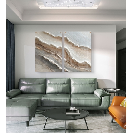 תמונת זכוכית זוגית אבסטרקטית בגווני שמנת ובז׳ בהשראת שכבות טבעיות בעיצוב רגוע