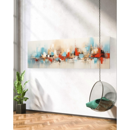 תמונת קנבס לסלון אבסטרקט גיאומטרי מודרני בגוונים תכלת/אדום דגם - D60601