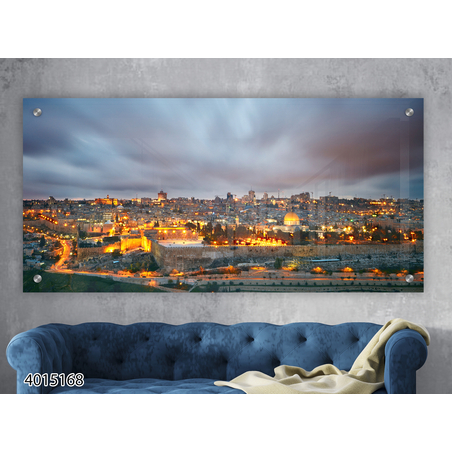 תמונת זכוכית מקורית של ירושלים לסלון או למשרד מודפסת על זכוכית דגם-4015168