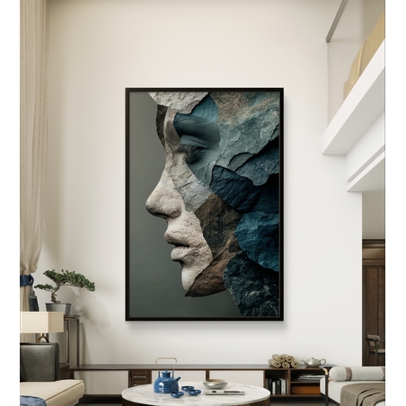 דיוקן סלעים בכחול ואפור – תמונת קנבס אמנותית דרמטית | DX5112