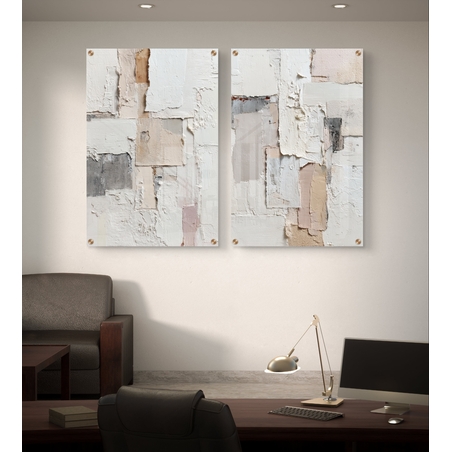 תמונת זכוכית זוגית אבסטרקטית בגווני שמנת ואבן בהדפסה חלקה ומינימליסטית