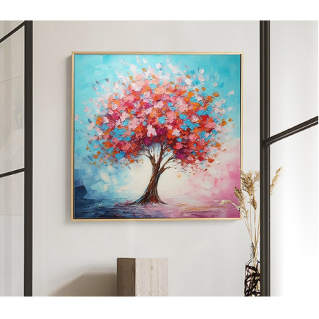 תמונת קנבס מרובעת עץ צבעוני עם או בלי מסגרת חיצונית דגם-290523