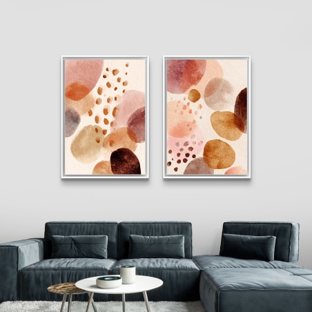 זוג תמונות קנבס בגווני אדמה, ורוד עתיק ובז', בעיצוב מודרני ורך מבית תכשיט לבית