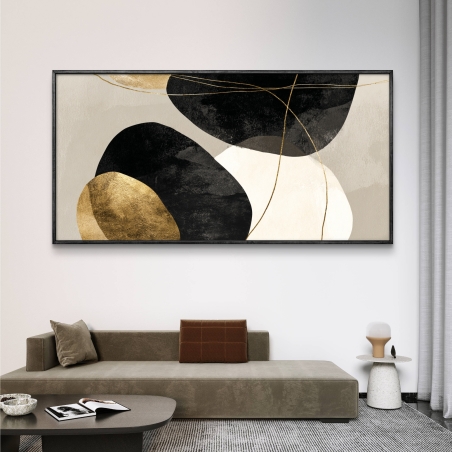 תמונת קנבס בגווני שחור, זהב ובז’ בעיצוב אבסטרקטי מודרני מבית תכשיט לבית