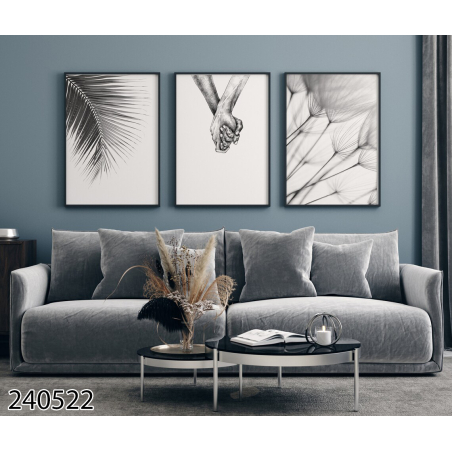 שלשה על קנבס בסגנון מופשט מתוח וממוסגר לחדר השינה או לסלון דגם 240522
