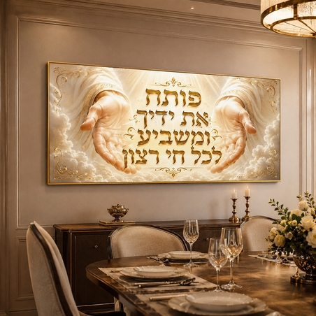 ידיים של ברכה זהובה – תמונת קנבס לרוחב פותח את ידיך לסלון | RB4062