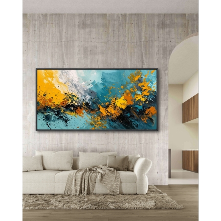 תמונת קנבס סגנון אבסטרקט זריקות צבע גוונים כחול וצהוב דגם - A69302