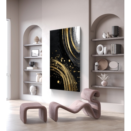 מעגלי זהב על שחור – תמונת קנבס אבסטרקט יוקרתית בשחור, לבן וזהב | DC4473