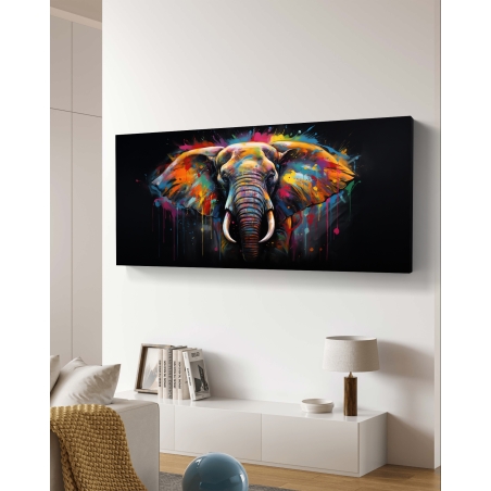 תמונת קנבס מהממת פיל ברקע שחור וזריקות צבע דגם - A30052