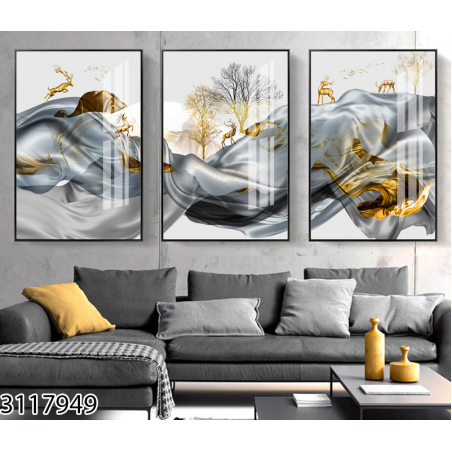 שלשה על קנבס בסגנון מופשט מתוח וממוסגר לחדר השינה או לסלון דגם 3117949