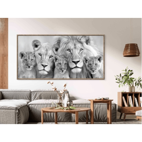 תמונת קנבס לרוחב של משפחת אריות בגווני שחור ולבן מקולקציית NEXTGEN BY BAR מבית תכשיט לבית