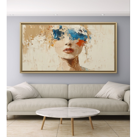 תמונת קנבס לרוחב עם דיוקן נשי מופשט בצבעים עזים לעיצוב מודרני וייחודי לבית.