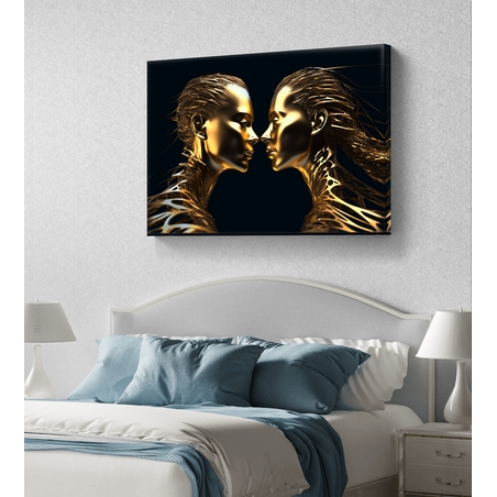 תמונת קנבס לרוחב עם שתי דמויות זהובות סימטריות על רקע שחור בעיצוב מודרני ויוקרתי