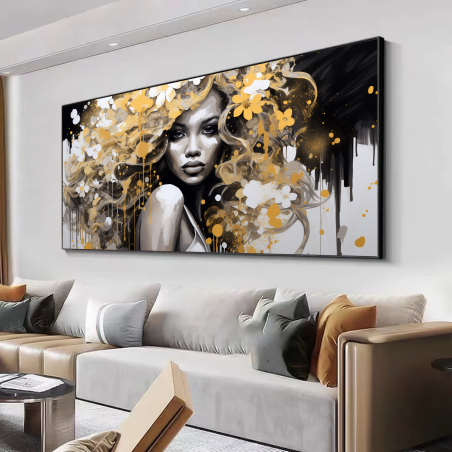 תמונת קנבס מיוחדת גוונים של שחור לבן וזהב לסלון דגם 280723