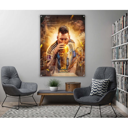 תמונה של מסי עם הגביע על קנבס או על זכוכית לבחירתכם דגם 122026