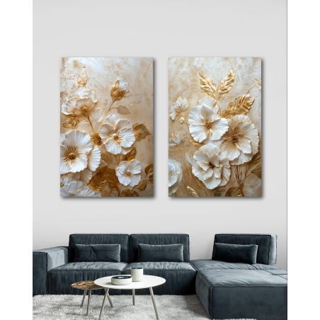 זוג תמונות קנבס לסלון בסגנון פרחוני 