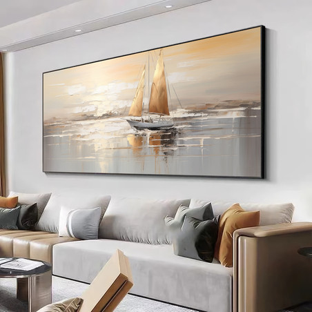 תמונת קנבס מקורית סירות בזהב לסלון או למשרד דגם 2807219