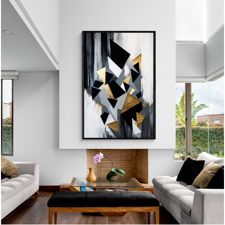 תמונה לסלון או למשרד אבסטרקט גוונים של שחור וזהב מודפסת על קנבס דגם 567448