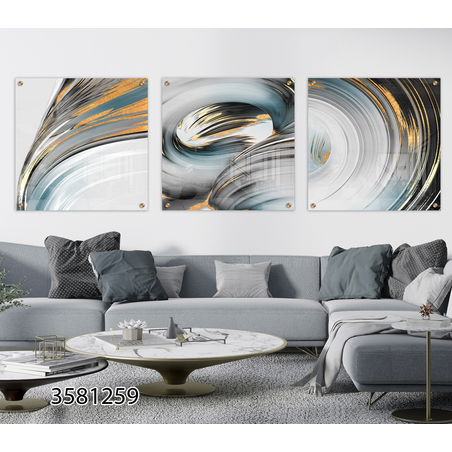 שלישיית תמונות מרובעות יוקרתיות מודפסות ישירות על זכוכית דגם-3581259